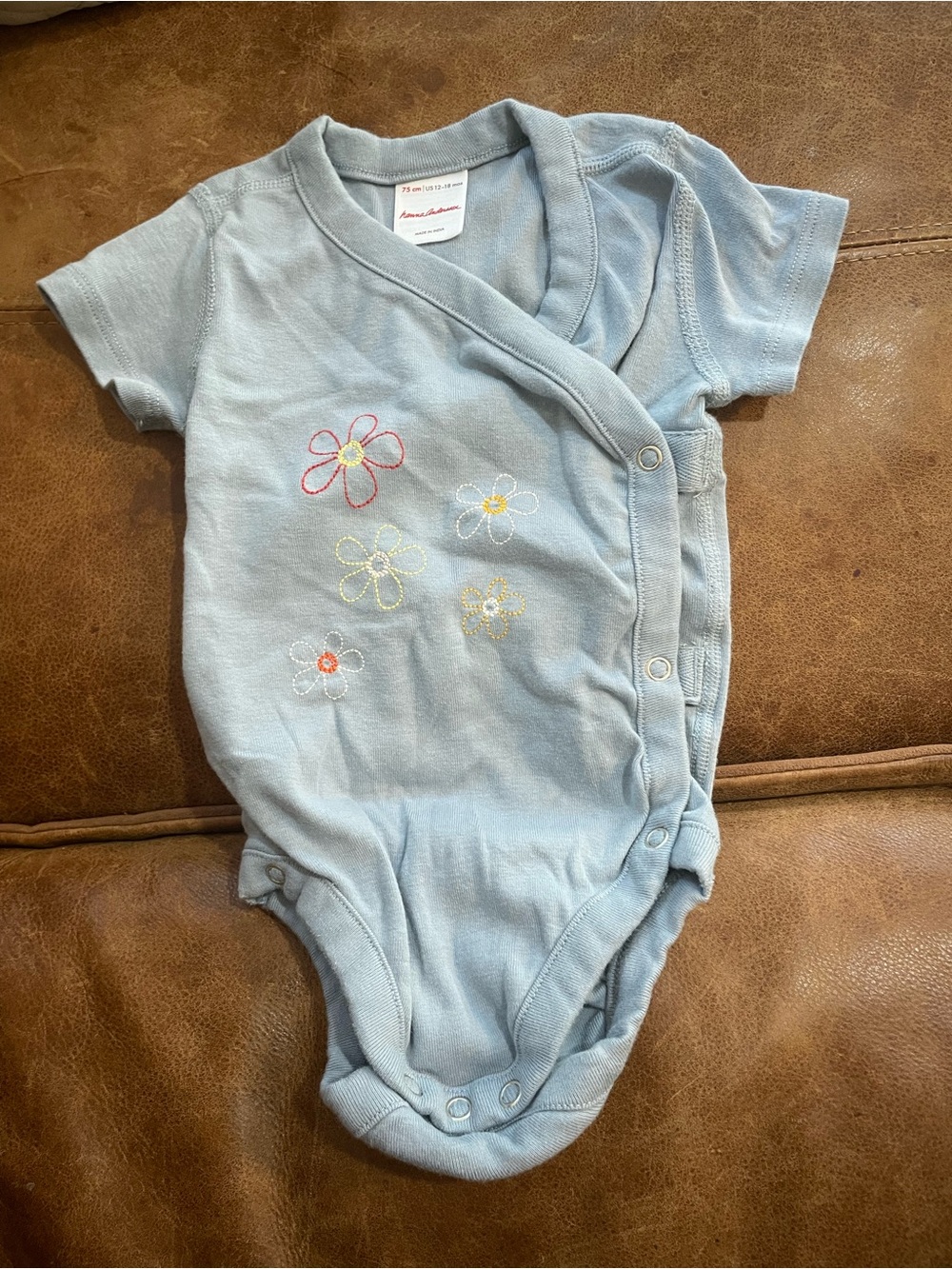 Hanna Andersson Light Blue Floral Wrap Bodysuit
